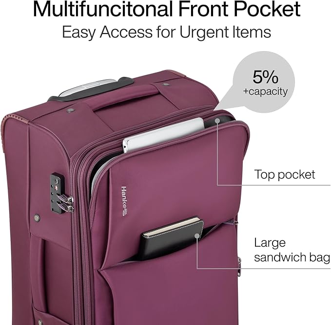 Hanke 28 Inch Luggage Softside Expandable Suitcases with Spinner Wheels, Travel Checked Luggage for Women Men(Purple)