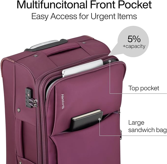 Hanke 3 Piece Luggage Sets Softside Expandable Carry On Luggage Set Travel Suitcase Sets with Spinner Wheels TSA Approved Luggage(Purple, 20in/24in/28in)