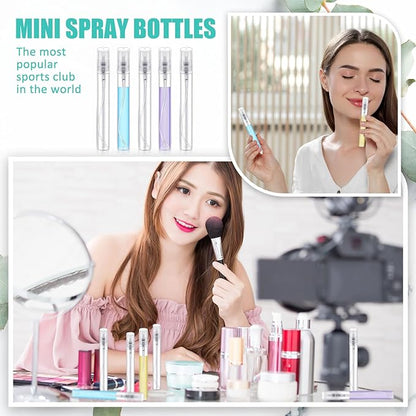 Zhehao 50 Pcs Mini Spray Bottles 10 ml Clear Glass Perfume Bottles Refillable Fine Mist Perfume Atomizer Portable Empty Sample Containers for Cleaning, Essential Oils, Travel (Clear Cap)