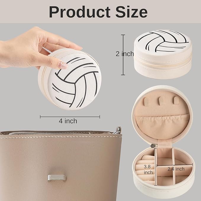 12-Pack Volleyball Mini Travel Jewelry Case Round Volleyball Stuff Portable Jewelry Organizer Storage Case for Christmas Sports Team Club Lovers Birthday Goodie Favors Gifts (Volleyball)