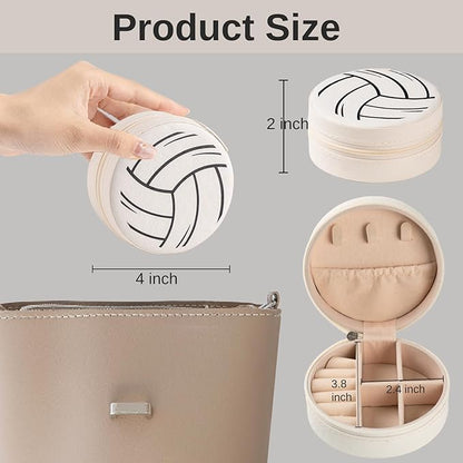12-Pack Volleyball Mini Travel Jewelry Case Round Volleyball Stuff Portable Jewelry Organizer Storage Case for Christmas Sports Team Club Lovers Birthday Goodie Favors Gifts (Volleyball)