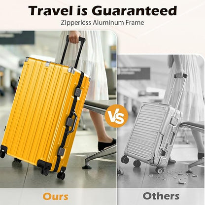 Krute Large Luggage 28 inch Zipperles Suitcase With Spinner Wheels USB Charger Hardside PC Aluminum Frame Luggages Checked Suitcases with TSA Lock (1 Piece)