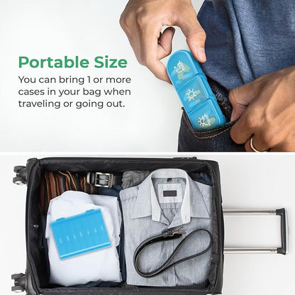PULIV Weekly Pill Organizer 3 Times a Day, Portable Travel Pill Box 7 Day with Large Pill Containers, Light-Proof Pill Case for Vitamins, Medication, Supplements and Fish Oils (Blue)