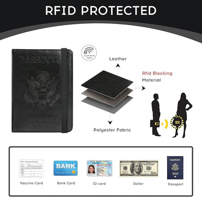 ILIYAH-Passport Cover-Passport Holder for Travel Women/Men Passport Wallet Case Travel Accessories Card Holder Wallet Unisex Travel Gifts(Black US)