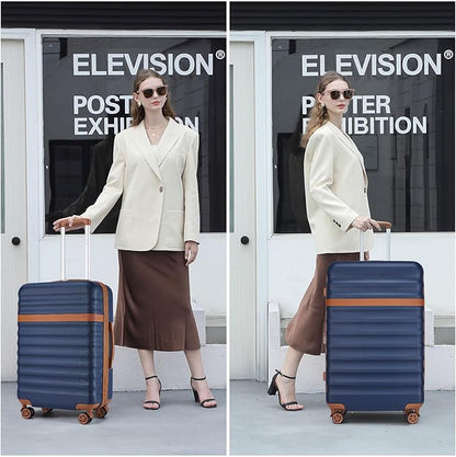 Kono Expandable 28 Inch Large Checked Luggage: ABS+PC Hardside Trolley Travel Case Hard Shell Suitcase with TSA Lock,Navy