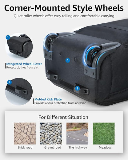 Rolling Backpack, 30L Travel Laptop Backpack with Wheels, 15.6 Inch Roller Carry on Luggage with USB Charging Port, Flight Approved Personal Item Wheeled Suitcase for Men Women Adults, Black