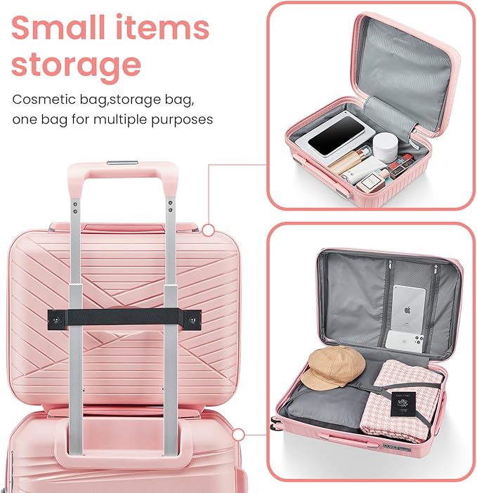 Merax Hardside Luggage Sets 4 Piece with Spinner Wheels,Lightweight Suitcase Set with TSA Lock,Travel Luggage Set with Telescoping HandlePink2,14/20/24/28
