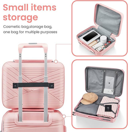 Merax Hardside Luggage Sets 4 Piece with Spinner Wheels,Lightweight Suitcase Set with TSA Lock,Travel Luggage Set with Telescoping HandlePink2,14/20/24/28