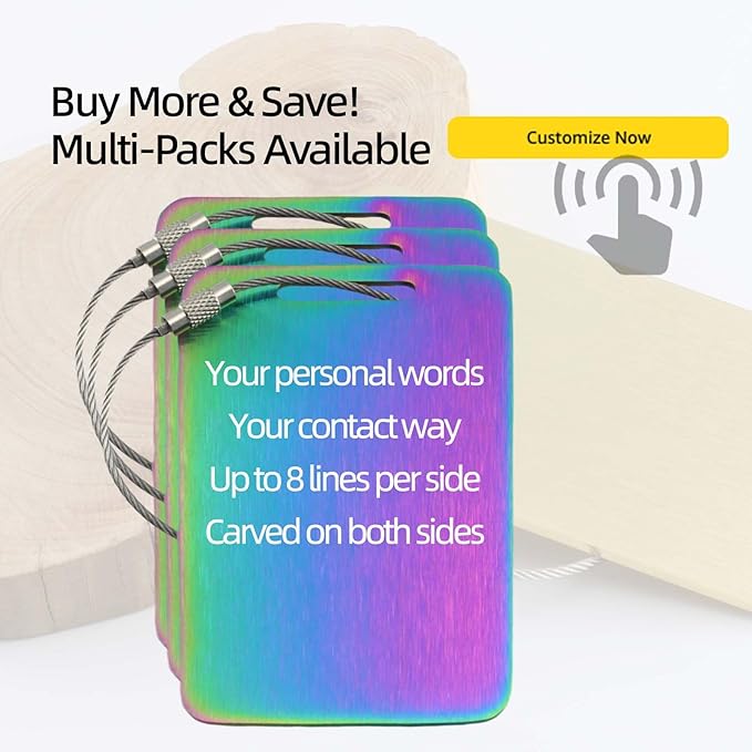 Durable Personalized Luggage Tags for Suitcases,Cruise Essentials Travel Tags for Luggage,Travel Bag Labels,Heavy-Duty Stainless Steel Colorfull Rectangular Vertical Suitcases Tags no icon