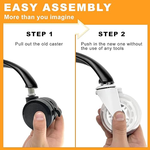Office Chair Wheels for Casters Replacement - 3" Rubber Wheels for Computer Gaming Desk Caster Smooth & Safe Rolling for All Floors Including Hardwood and Carpet - Set of 5 - White
