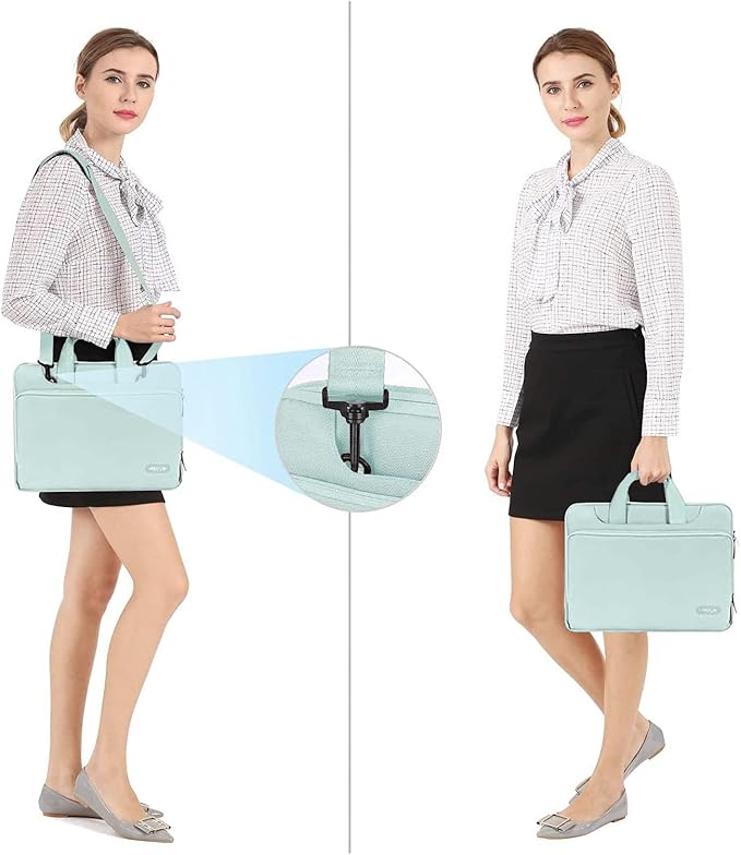 MOSISO 360 Protective Laptop Shoulder Bag Compatible with MacBook Air 15 M4 A3241 M3 A3114 M2 A2941/Pro 16 inch M4 M3 M2 M1, 15-15.6 inch Notebook,Matching Color Sleeve with Belt, Mint Green