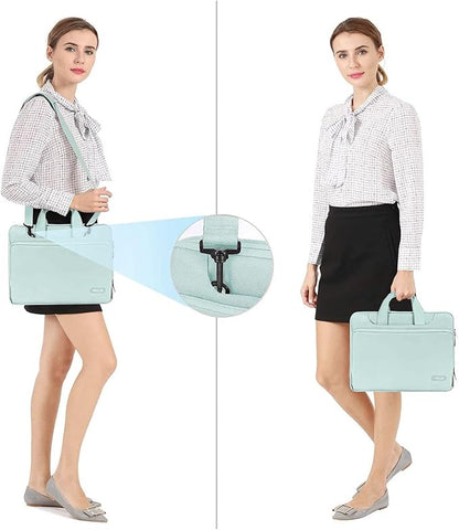 MOSISO 360 Protective Laptop Shoulder Bag Compatible with MacBook Air 15 M4 A3241 M3 A3114 M2 A2941/Pro 16 inch M4 M3 M2 M1, 15-15.6 inch Notebook,Matching Color Sleeve with Belt, Mint Green