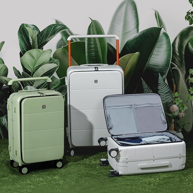 Hanke Top Opening 24 Inch Luggage with Spinner Wheels, Aluminum Frame All-PC Hard Shell Medium Suitcase, Trunk Wide Handle Luggage for Travel, TSA Checked-Medium (Bamboo Green, 69L)