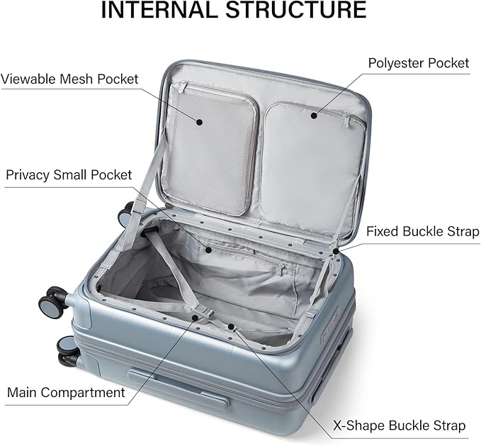 MILADA 20 Inch Expandable Top Opening Carry On Luggage 22x14x9 Airline Approved, Lightweight Hard Shell Suitcases with Wheels, TSA Approved & Trunk Style Luggage for Travel, Grey