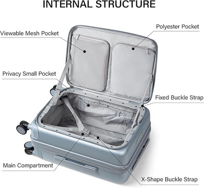 MILADA 20 Inch Expandable Top Opening Carry On Luggage 22x14x9 Airline Approved, Lightweight Hard Shell Suitcases with Wheels, TSA Approved & Trunk Style Luggage for Travel, Grey