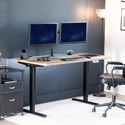 VIVO Electric 55 x 28 in Dual Motor Sit Stand Desk, Memory Height Adjustment, 2B Series, Reclaimed Wood Top Black Frame, DESK-KIT-2B55P