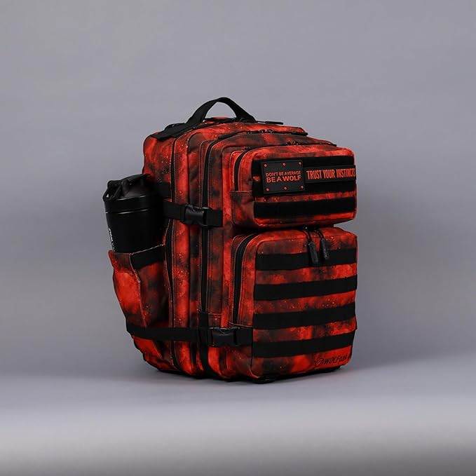 WOLFpak 35L Athletic Gym Backpack - Durable 1000D Waterproof Oxford Material with MOLLE Webbing, Laptop Pocket & Dual Cup Holders, Durable Fitness/Travel/Military Daypack (Blood Orange)