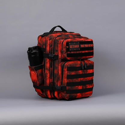 WOLFpak 35L Athletic Gym Backpack - Durable 1000D Waterproof Oxford Material with MOLLE Webbing, Laptop Pocket & Dual Cup Holders, Durable Fitness/Travel/Military Daypack (Blood Orange)