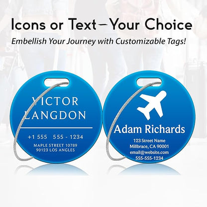 Customized Stainless Steel Luggage Tags: Personalize Your Suitcases, Backpacks, and Bags with Your Text (Blue)