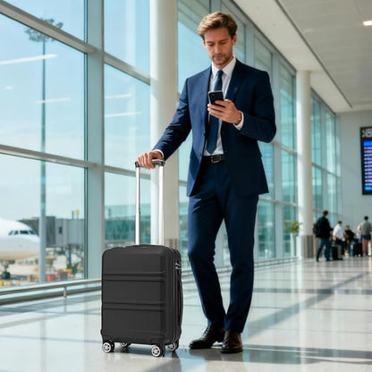 Kono Carry on Luggage with Spinner Wheel TSA Lock Lightweight PC+ABS Hardside Luggage Durable Small Carry on Suitcase(20 Inch, Black)