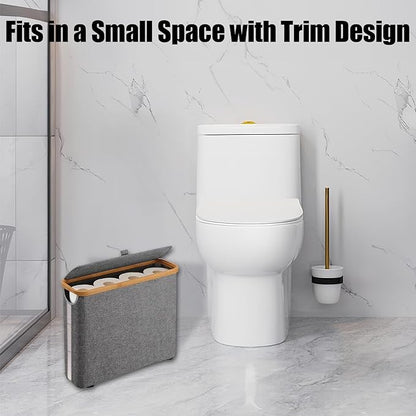 Toilet Paper Roll Storage, Bathroom Slim Toilet Paper Storage with Lid for 12 Rolls, Ultimate Bathroom Organizer with Anti-Slip Base, 17.8" x 6" x 13.8", Grey