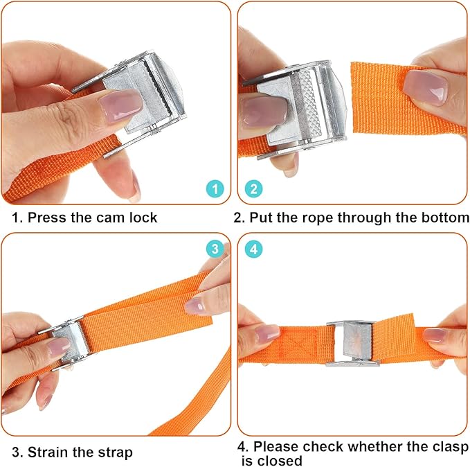 10-Pack Lashing Straps, 16ft x 1" Tie Down Straps with Kayak Cam Buckles - Heavy Duty, Secure up to 600 lbs for Kayak, Cargo, Luggage, Canoe, Bicycles, Motorcycles, Trucks (Orange)