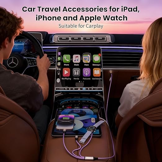 Christmas Gifts, Travel Charger for iPhone 17 and Apple Watch for Multiple Devices, Charging and Data Sync, 3 in 2 USB A/USB C Multi Charger with 3 Ports Compatible for Apple Watch/iPhone 17-6, 5 FT