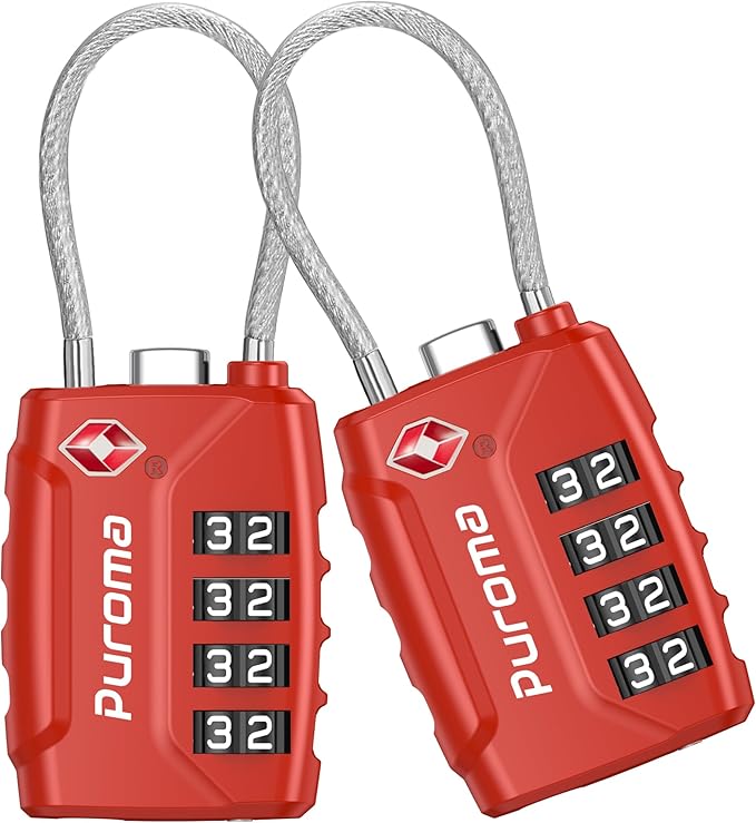 Puroma 2 Pack TSA Approved Luggage Lock, 4 Digit Combination Travel Locks Resettable Code Lock with Zinc Alloy Body for Suitcase, Toolbox, Backpack, Bag, Gym Locker (Basic Red)