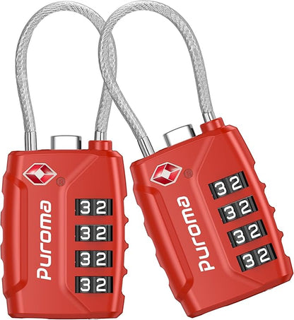 Puroma 2 Pack TSA Approved Luggage Lock, 4 Digit Combination Travel Locks Resettable Code Lock with Zinc Alloy Body for Suitcase, Toolbox, Backpack, Bag, Gym Locker (Basic Red)