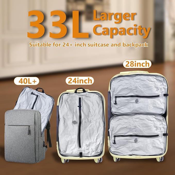 Dobaly 33L Professional Vacuum Bags for Travel, IP67 Reusable Vacuum Seal Bags for Clothing for Suitcases and Backpack Space Saver Bags for Travel Lightweight & Durable (1PC No Pump)
