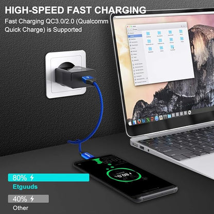 etguuds USB to USB C Cable 1ft, 2-Pack Short USB A to Type C Charger Cord Fast Charging for Samsung Galaxy A17 A16 A15 A26 A36 A56, S25 S24 S23 S22 S21 S20 S10 Note 20, for iPhone 17 16 15, Moto