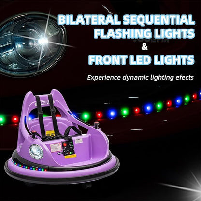 12V Bumper Car for Kids, Bumper Car for Toddlers W/Remote Control, Electric Ride On Car with LED Lights & 360 Degree Spin, Bluetooth, Anti-Collision Padding 5-Point Safety Belt, Purple