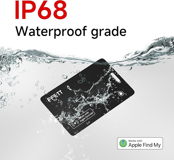 FFETT Wallet Tracker Card, 1 Pack IP68 Bluetooth GPS Smart Card Rechargeable Ultra Thin 0.07 inches Tracking Air tag Track Work by Apple Find My(iOS only) for Luggage, Passport,Wallet