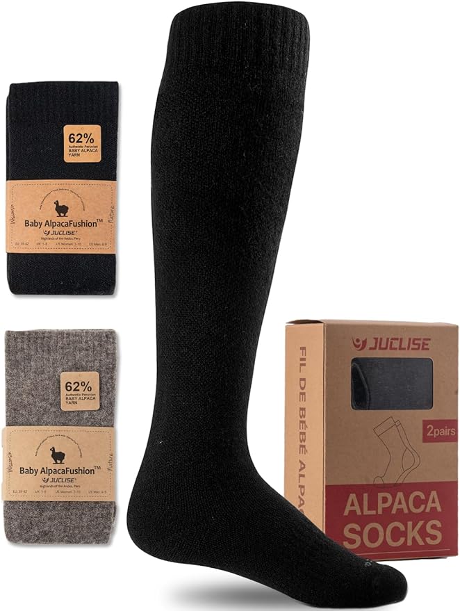 Alpaca Wool Heavyweight 15-25 mmHg Knee High Compression Support Socks Thick Winter Thermal Warm Soft Travel Flying