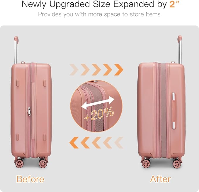 Kono Lightweight 28 Inch Expandable Luggage with Quiet Spinner Wheels TSA Lock, Scratch and Drop Resistant PC+ABS Hardside Durable Large Checked Suitcase, Nude/Rose Gold