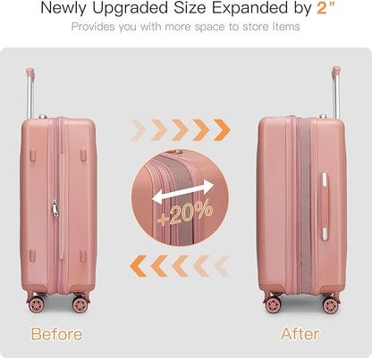 Kono Lightweight 28 Inch Expandable Luggage with Quiet Spinner Wheels TSA Lock, Scratch and Drop Resistant PC+ABS Hardside Durable Large Checked Suitcase, Nude/Rose Gold