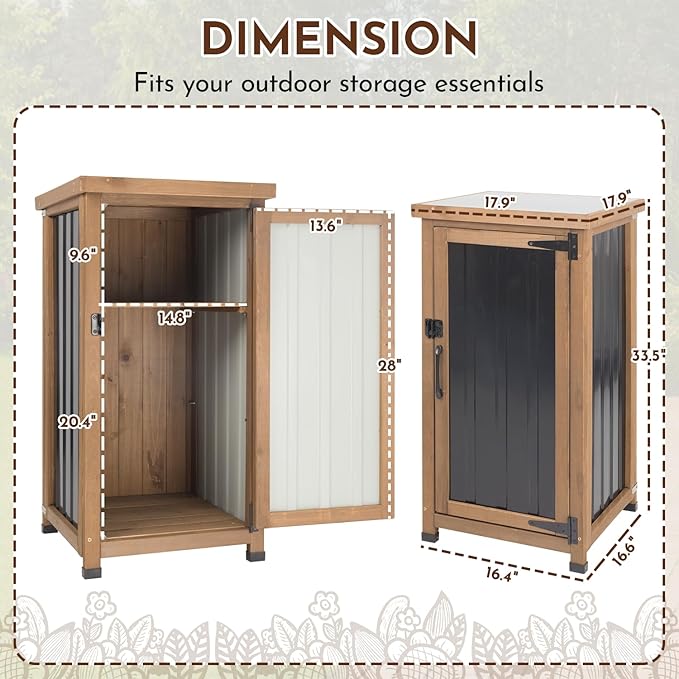 33.5" H Small Storage Corner Floor Cabinet, 2 Shelf Narrow Storage Unit with Adjustable Shelves, Metal Top for Organizing Garage, Pool, Laundry Room,Planting Work Station or Small Spaces