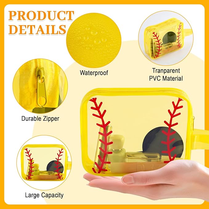 12 PCS Softball Cosmetic Bags Softball Gift Accessories Bags Goodie Snack Makeup Pouch Bag Waterproof Clear PVC Travel Bag with Zipper for Girls Valentine Team Gifts Player Sport Party Favors