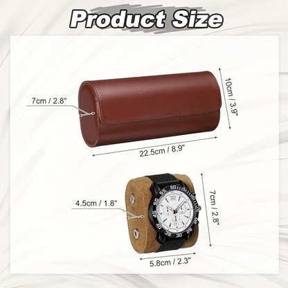 PATIKIL Watch Roll Travel Leather Case, Portable 3 Watch Roll Box with Pillow for Men Women Home Storage Display Gift Storaging Organizer, Brown