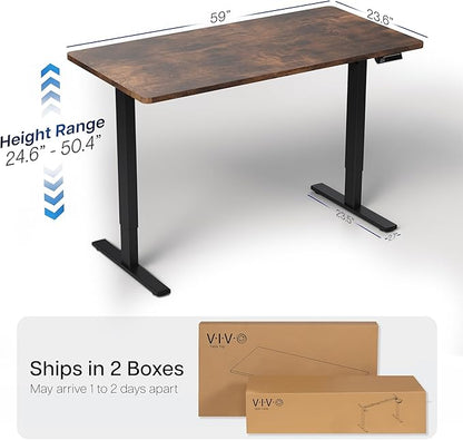 VIVO Electric 60 x 24 in Dual Motor Sit Stand Desk, Memory Height Adjustment, 2B Series, Rustic Vintage Brown Top Black Frame, DESK-KIT-2B6N