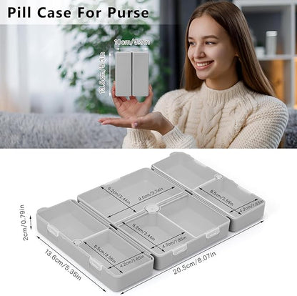 FYY Daily Pill Organizer,7 Compartments Portable Pill Case Travel Pill Organizer,[Folding Design] Pill Box for Purse Pocket to Hold Vitamins,Cod Liver Oil,Supplements and Medication-Grey