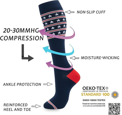 Compression Socks for Women Men Circulation Knee High 8 Pairs for Nurses, Running, Travel, Athletic
