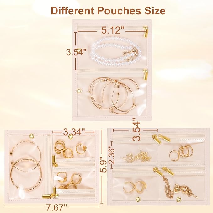 Travel Jewelry Case Organizer for Women, Jewelry Storage Book with Small Pouch, Travel Jewelry Bag Case for Traveling Earrings, Rings, Bracelet Organizer (Inner Pages, 3 PCS, Beige)