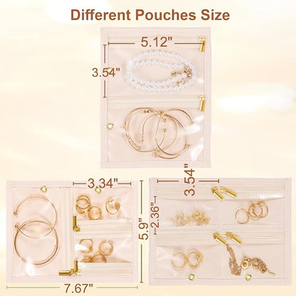 Travel Jewelry Case Organizer for Women, Jewelry Storage Book with Small Pouch, Travel Jewelry Bag Case for Traveling Earrings, Rings, Bracelet Organizer (Inner Pages, 3 PCS, Beige)