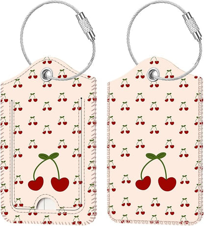 Fintie Luggage Tags, Privacy Cover ID Label with Stainless Steel Loop and Address Card for Travel Bag Suitcase - Cherry (2 Piece)