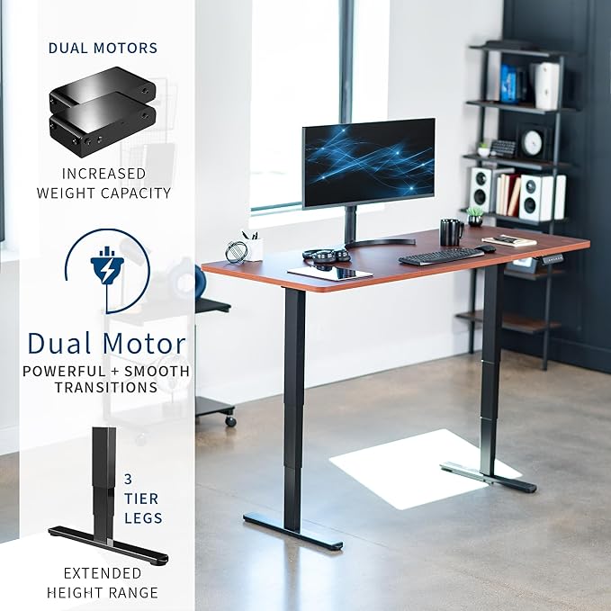 VIVO Electric 71 x 30 in Dual Motor Sit Stand Desk, Memory Height Adjustment, 2B Series, Dark Walnut Top Black Frame, DESK-KIT-2B7D