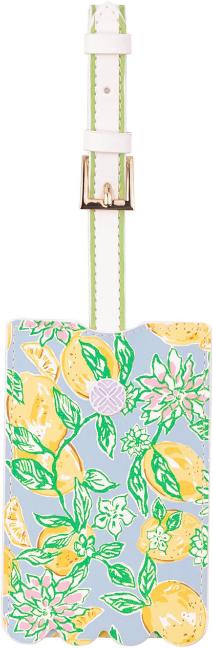 Lilly Pulitzer Leatherette Luggage Tag with Secure Strap, Colorful Suitcase Identifier for Travel, Make Lemonade