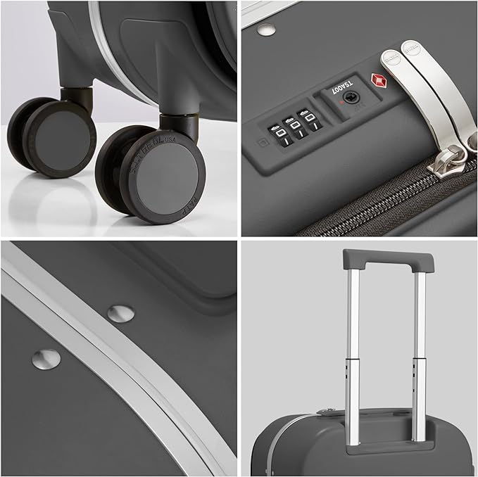 mixi Luggage Suitcase with Spinner Wheels, 24'' Checked Travel Luggage Aluminum Frame PC Hardside with TSA Lock & Cover - Rock Gray