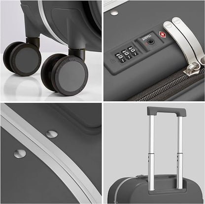 mixi Luggage Suitcase with Spinner Wheels, 24'' Checked Travel Luggage Aluminum Frame PC Hardside with TSA Lock & Cover - Rock Gray