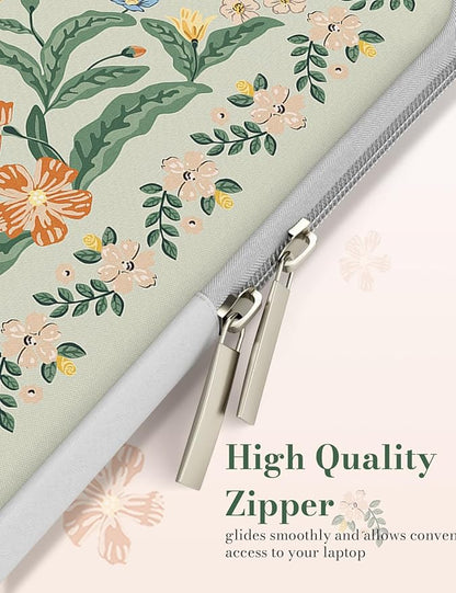 iCasso Laptop Sleeve 13 inch for MacBook Air 13-13.6 inch, Cute Laptop case for MacBook Pro 13 inch, Slim Protective Travel Carrying Case for MacBook Pro 14 inch, Chromebook, HP, Green Boho Floral